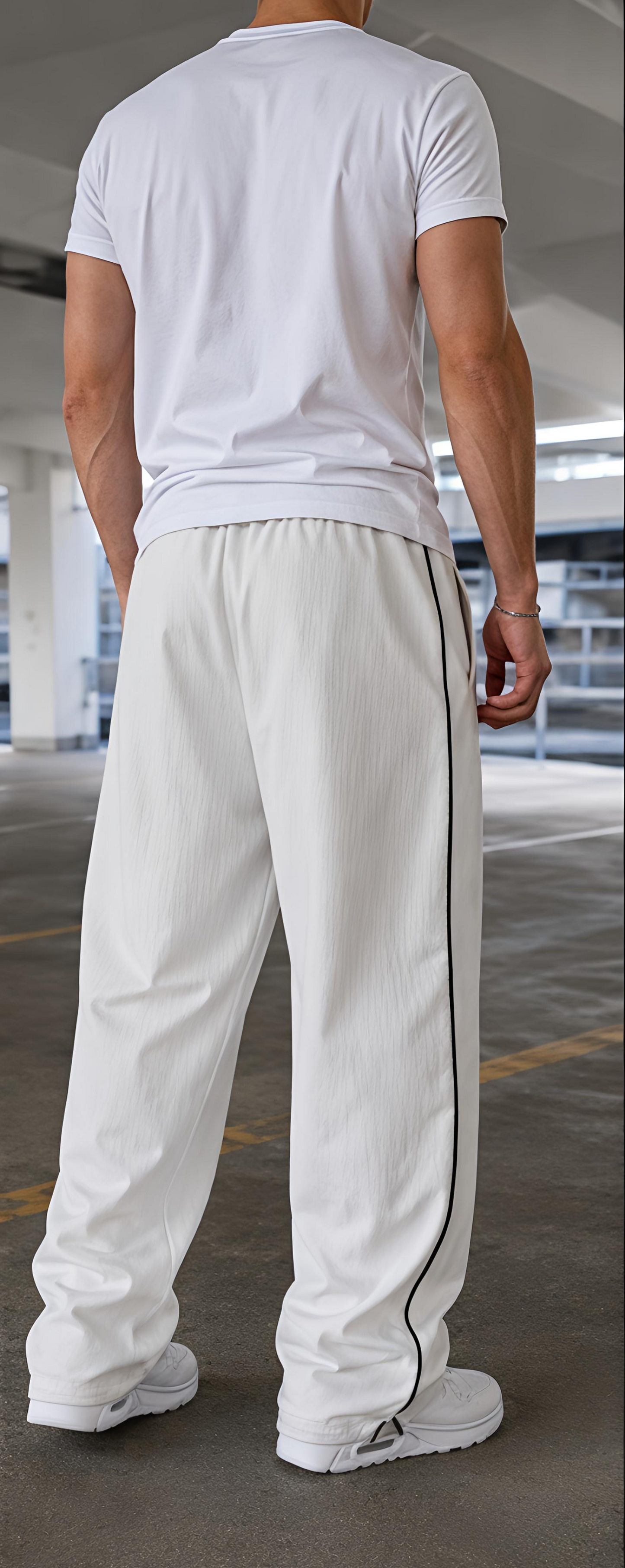 Off-White Baggy Joggers with Black Piping – Premium Relaxed Fit Track Pants