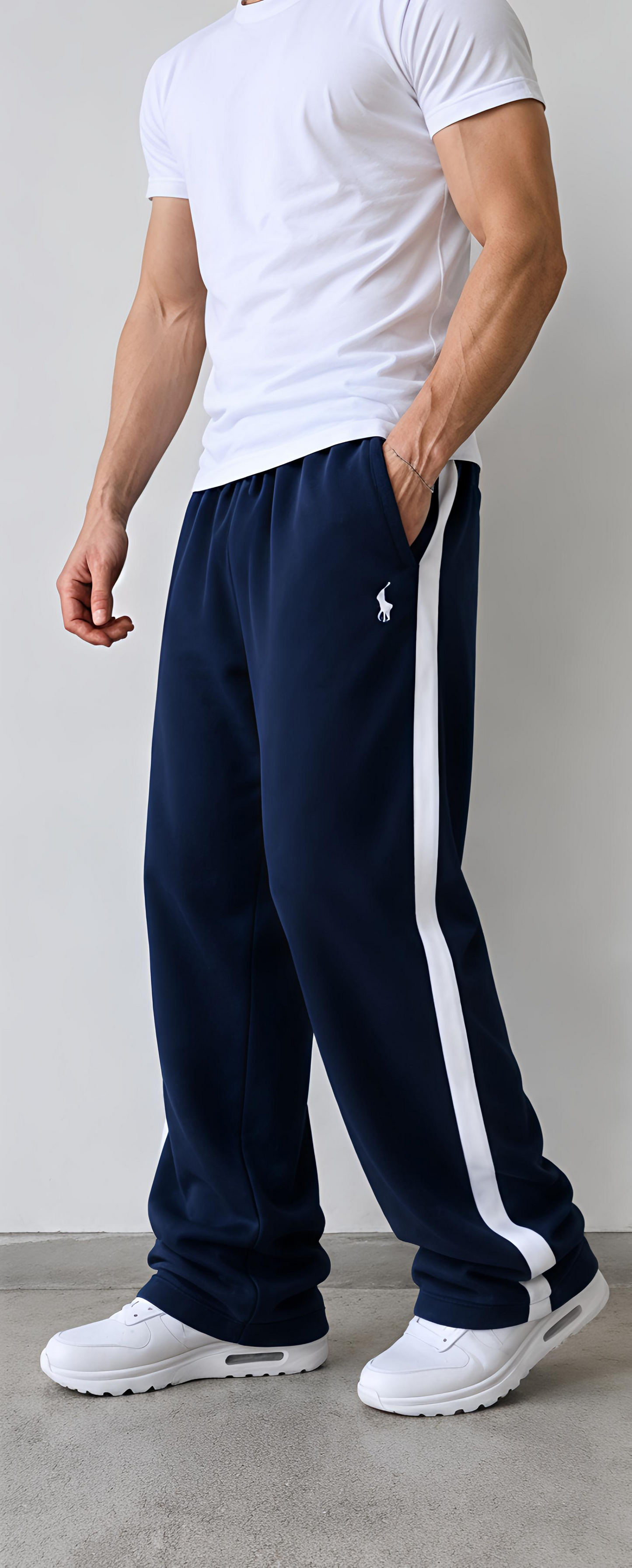 Navy Blue Baggy Joggers with Bold Side Stripe – Premium Relaxed Fit