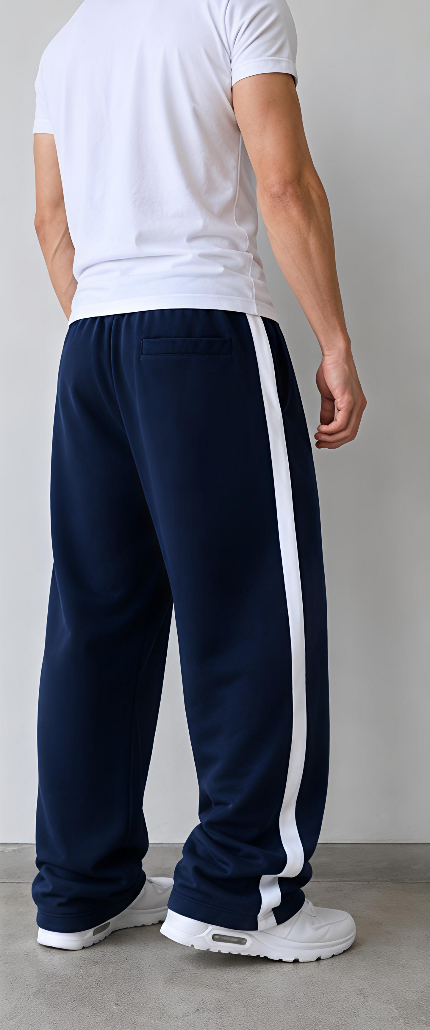 Navy Blue Baggy Joggers with Bold Side Stripe – Premium Relaxed Fit