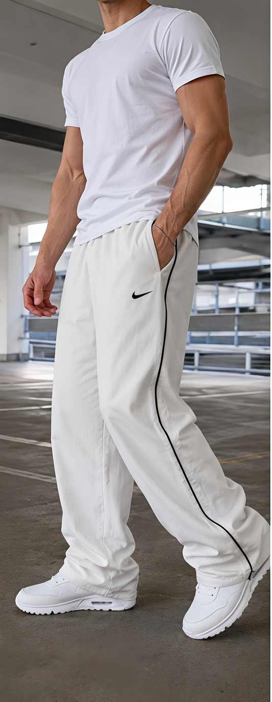 Off-White Baggy Joggers with Black Piping – Premium Relaxed Fit Track Pants