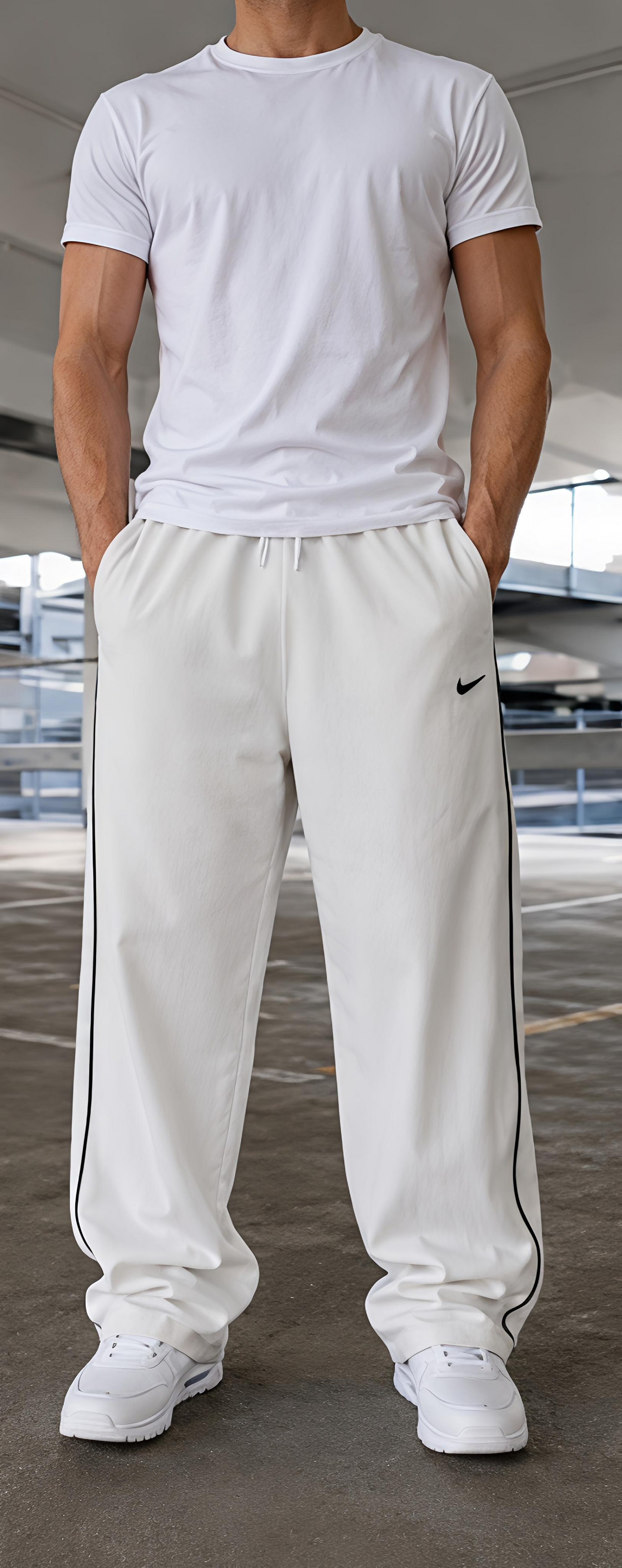 Off-White Baggy Joggers with Black Piping – Premium Relaxed Fit Track Pants