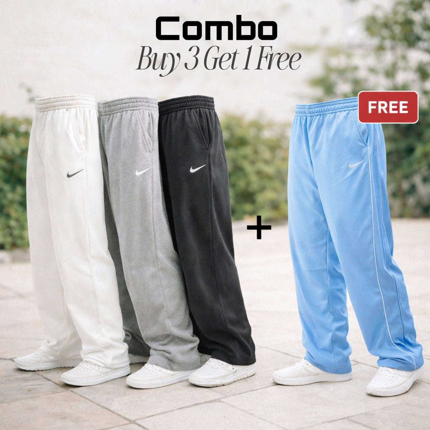 Baggy Joggers – White, Grey, Black & Sky Blue | Buy 3 Get 1 Free Combo