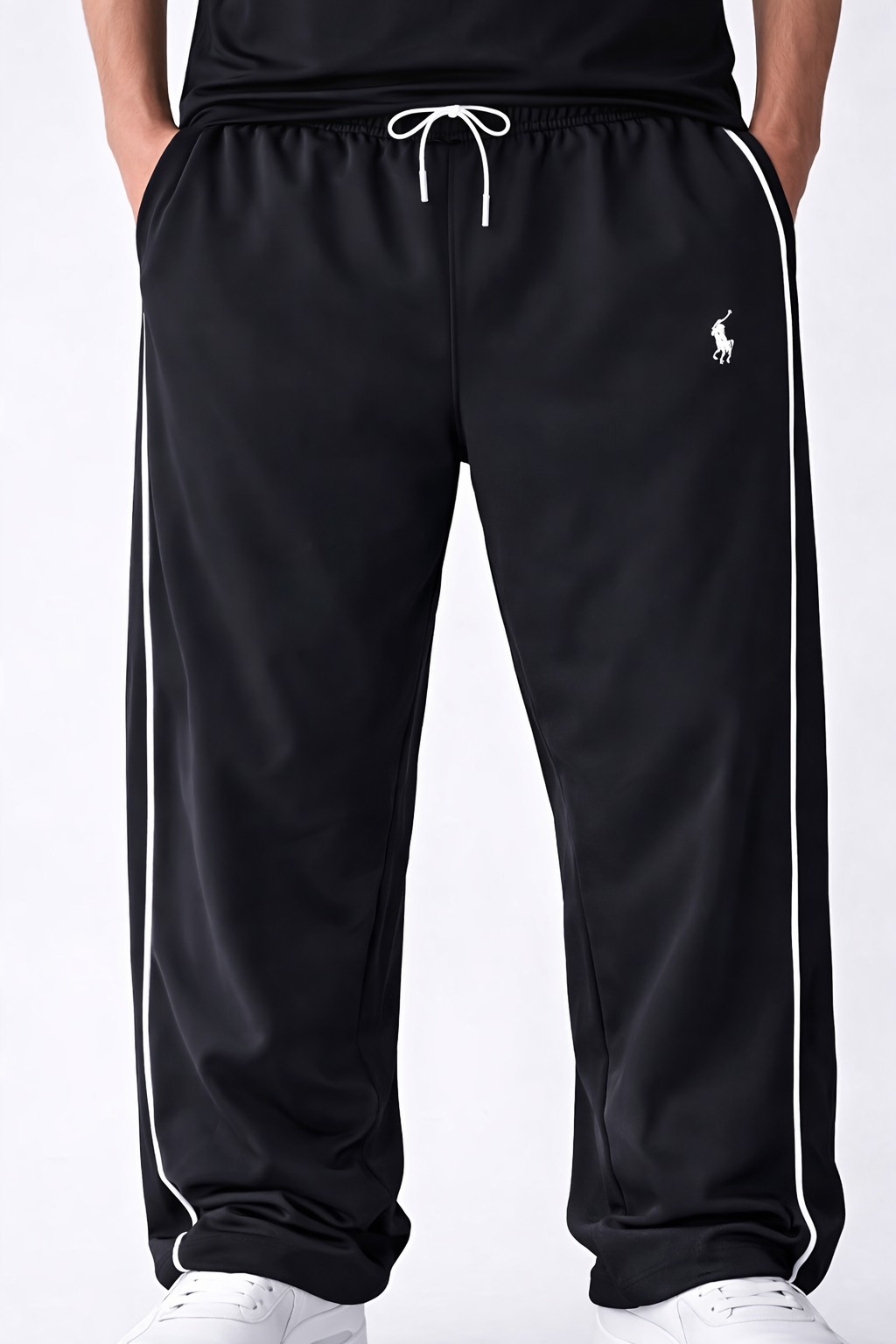 Black  Track Joggers with Side Stripe – Relaxed Fit