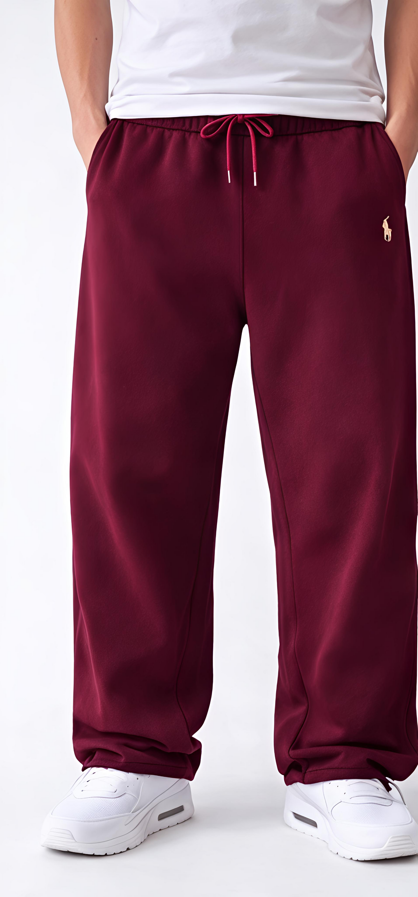 Maroon Track Baggy Joggers –  Relaxed Fit