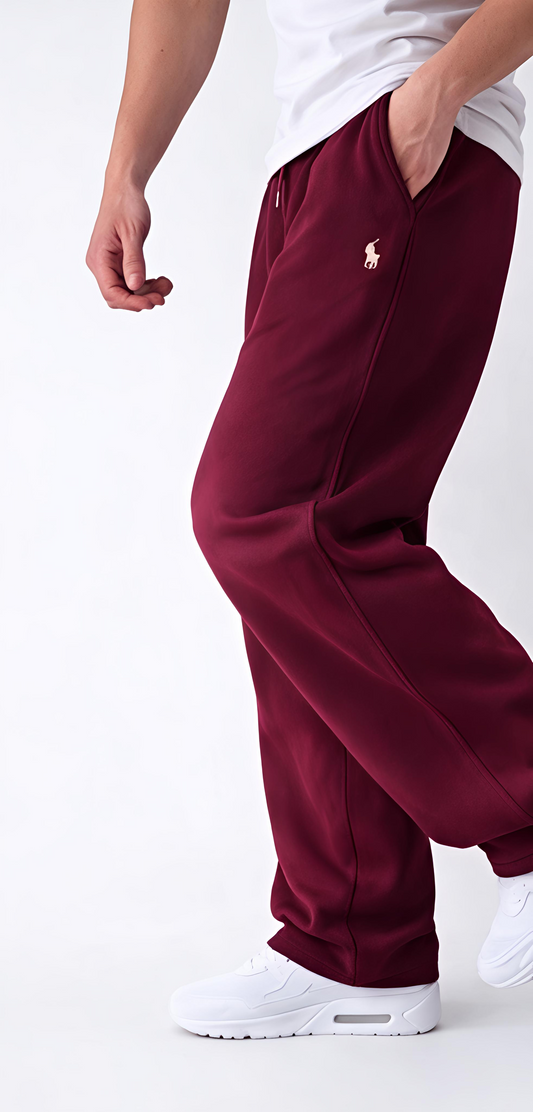 Maroon Track Baggy Joggers –  Relaxed Fit