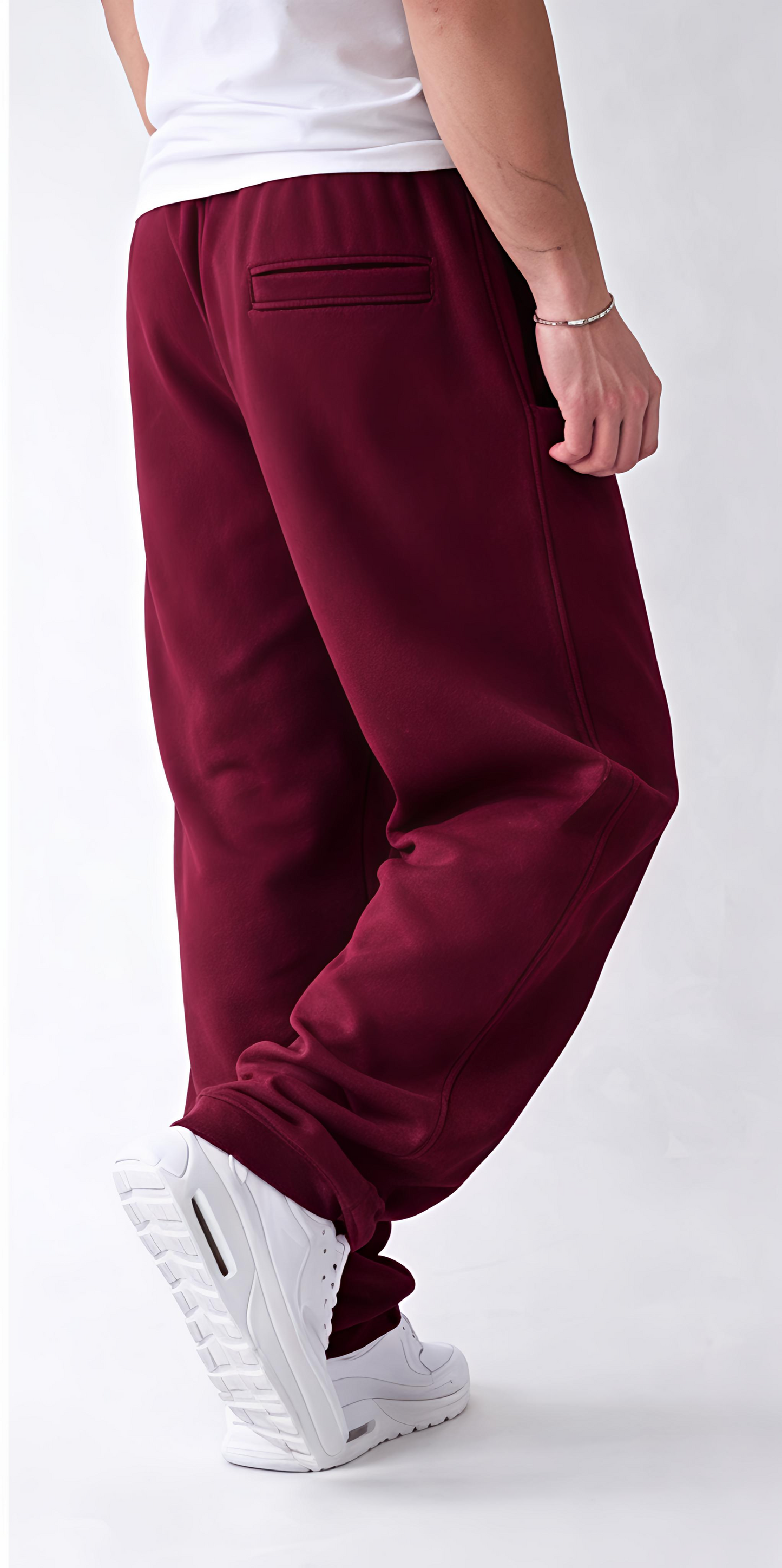 Maroon Track Baggy Joggers –  Relaxed Fit