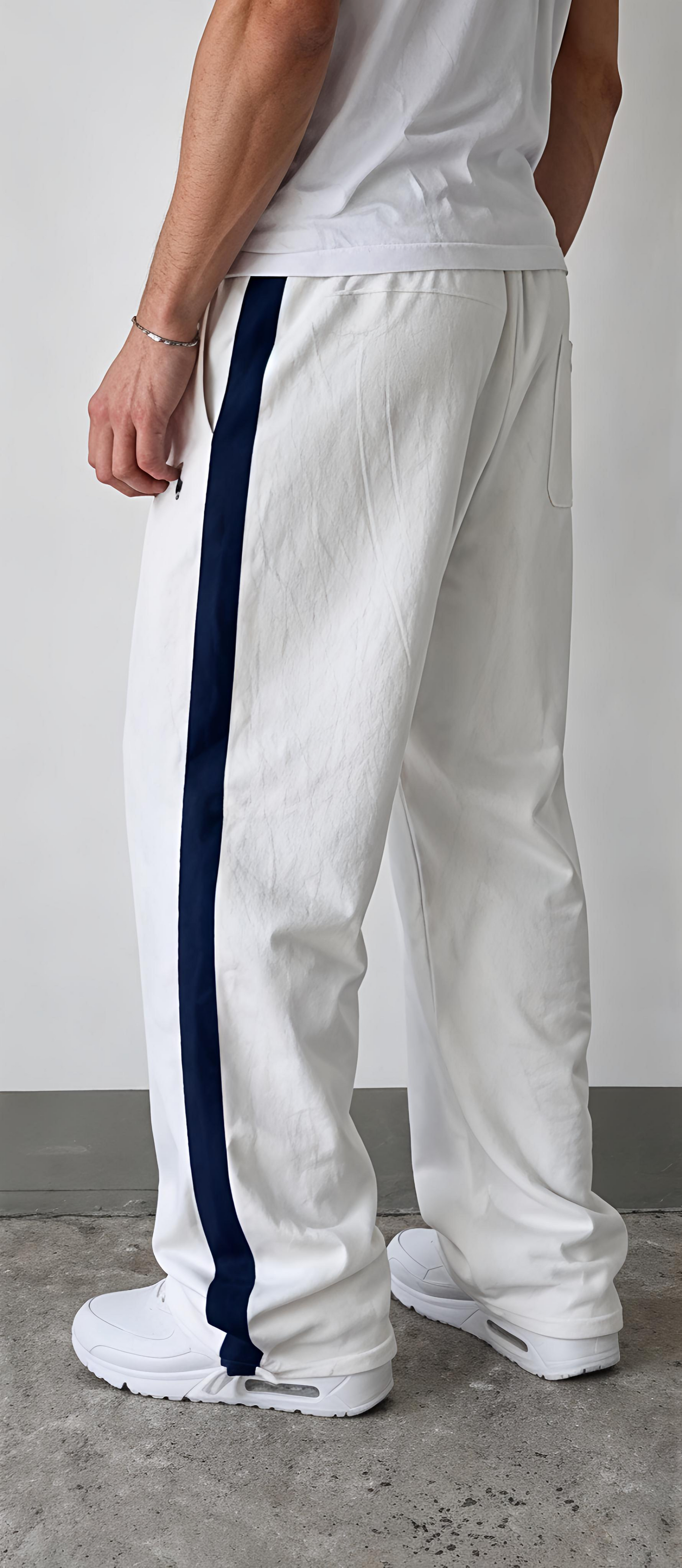 Men’s Off-White Baggy Track Joggers with Contrast Side Stripe – Premium Relaxed Fit Pants